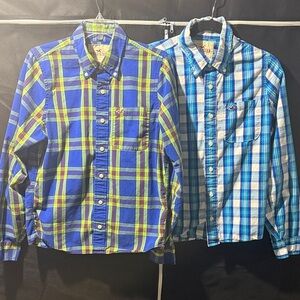 Two Hollister Men's button up Blue Plaid Shirts